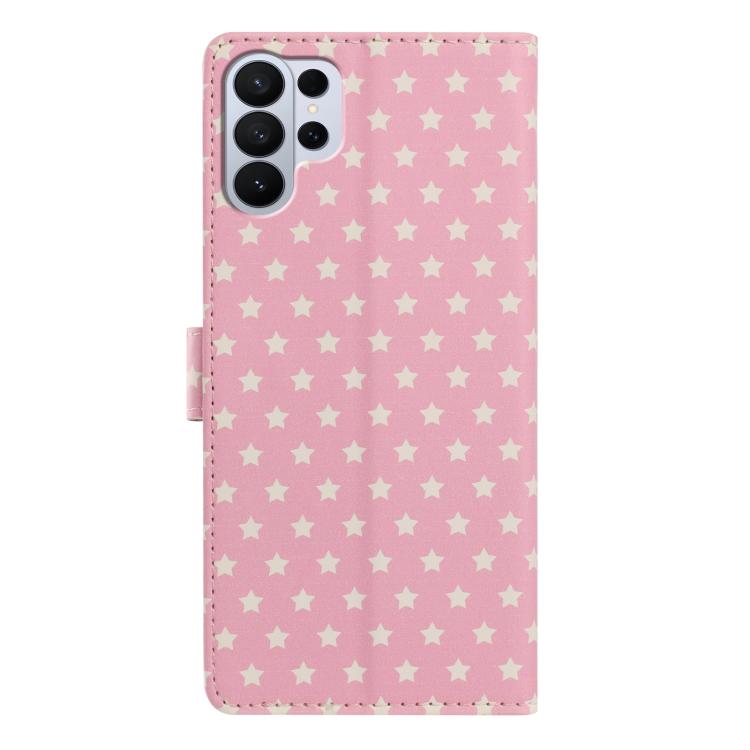 For Galaxy S26 Ultra 5G Star Pattern Magnetic Buckle Vegan Leather Phone Case with Wrist Strap