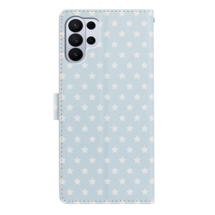 For Galaxy S26 Ultra 5G Star Pattern Magnetic Buckle Vegan Leather Phone Case with Wrist Strap