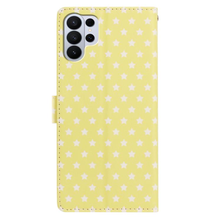 For Galaxy S26 Ultra 5G Star Pattern Magnetic Buckle Vegan Leather Phone Case with Wrist Strap