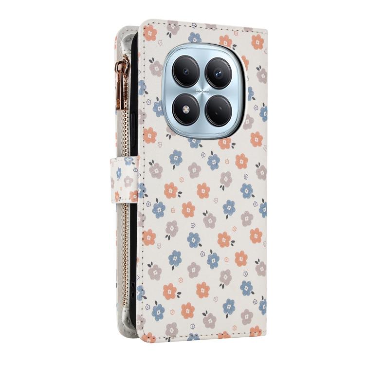 For Redmi Note 15 Pro 4G Global 163.2mm Flower Pattern Zipper Wallet Vegan Leather Phone Case with Lanyard