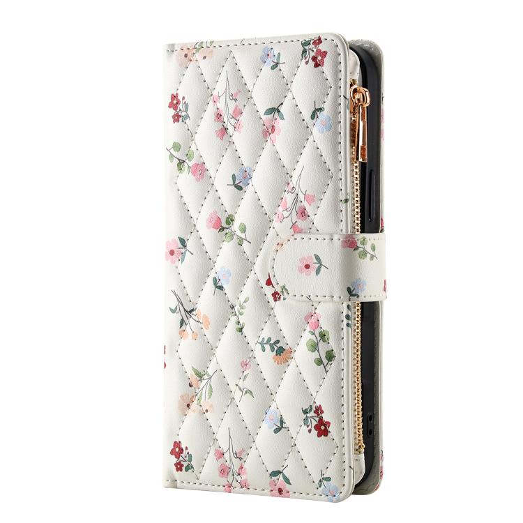 For Redmi Note 13 Pro+ Global Flower Pattern Zipper Wallet Vegan Leather Phone Case with Lanyard