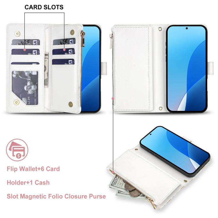 For Redmi Note 13 4G Global Flower Pattern Zipper Wallet Vegan Leather Phone Case with Lanyard