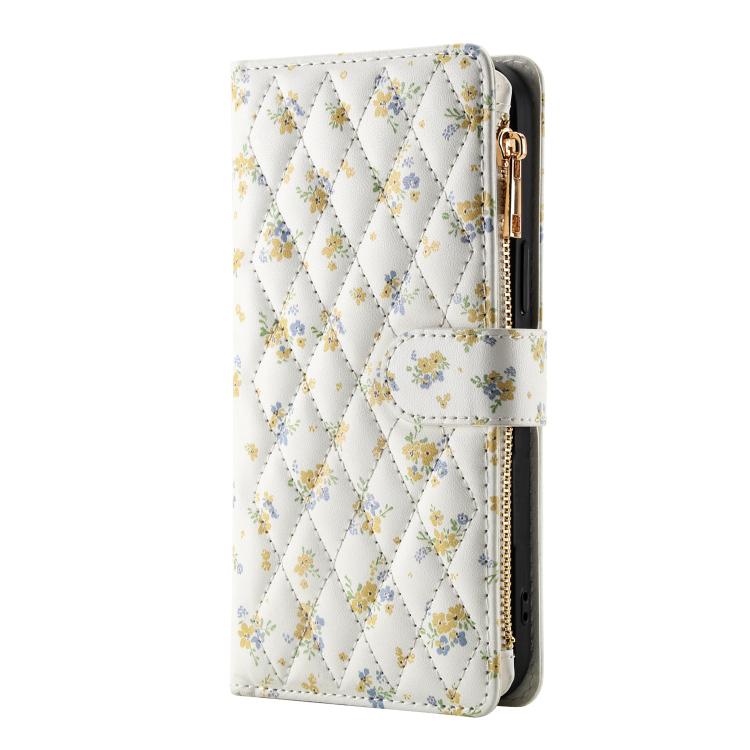 For Redmi Note 13 4G Global Flower Pattern Zipper Wallet Vegan Leather Phone Case with Lanyard