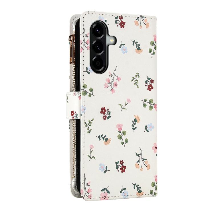 For Samsung Galaxy A37 5G / A36 5G / A56 5G Flower Pattern Zipper Wallet Vegan Leather Phone Case with Lanyard
