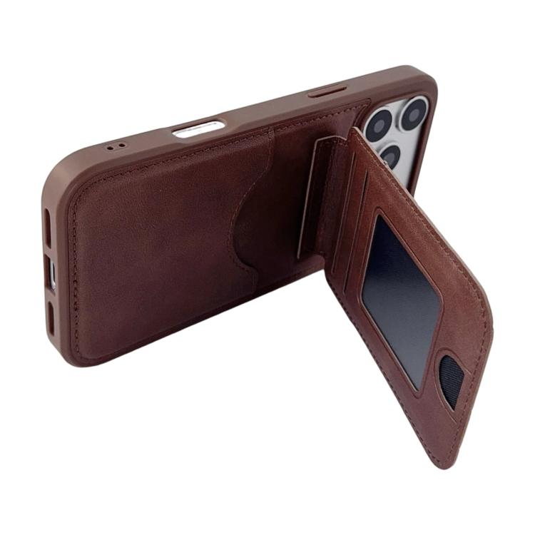 For iPhone 17 Pro Multifunctional Vertical Flip Card Wallet Holder Vegan Leather Back Phone Case
