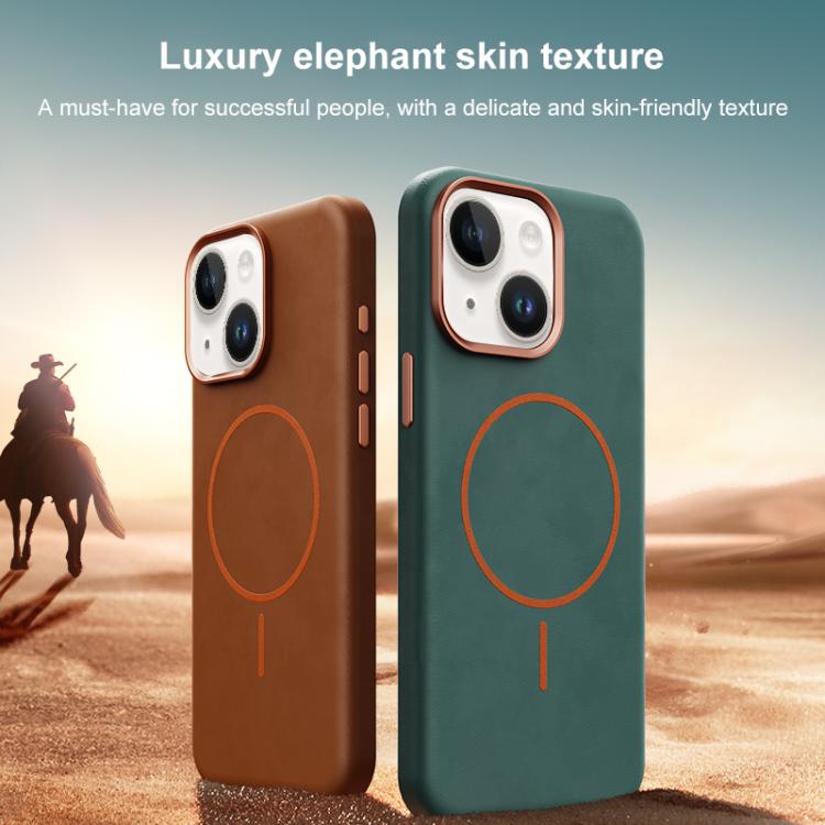 For iPhone 15 Plus / 14 Plus Elephant Leather Full Coverage Magnetic Microfiber Leather PC Phone Case