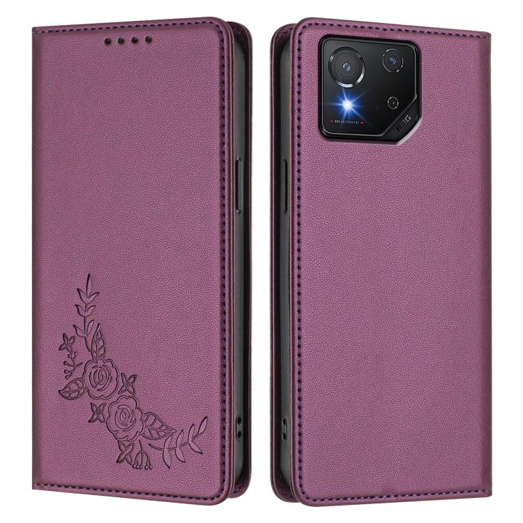 For ASUS ROG Phone 8 / 8 Pro Peony Embossed Magnetic RFID Vegan Leather Phone Case