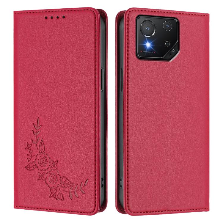 For ASUS ROG Phone 8 / 8 Pro Peony Embossed Magnetic RFID Vegan Leather Phone Case
