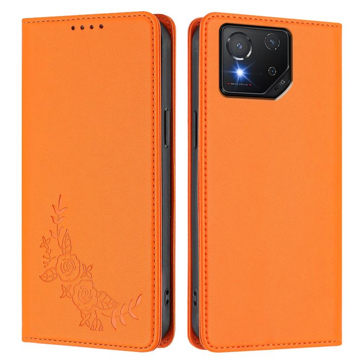 For ASUS ROG Phone 8 / 8 Pro Peony Embossed Magnetic RFID Vegan Leather Phone Case