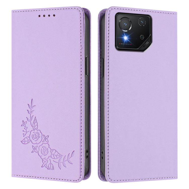 For ASUS ROG Phone 8 / 8 Pro Peony Embossed Magnetic RFID Vegan Leather Phone Case
