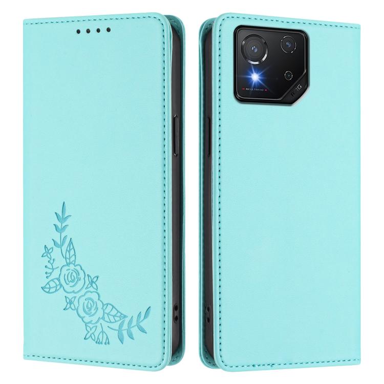 For ASUS ROG Phone 8 / 8 Pro Peony Embossed Magnetic RFID Vegan Leather Phone Case