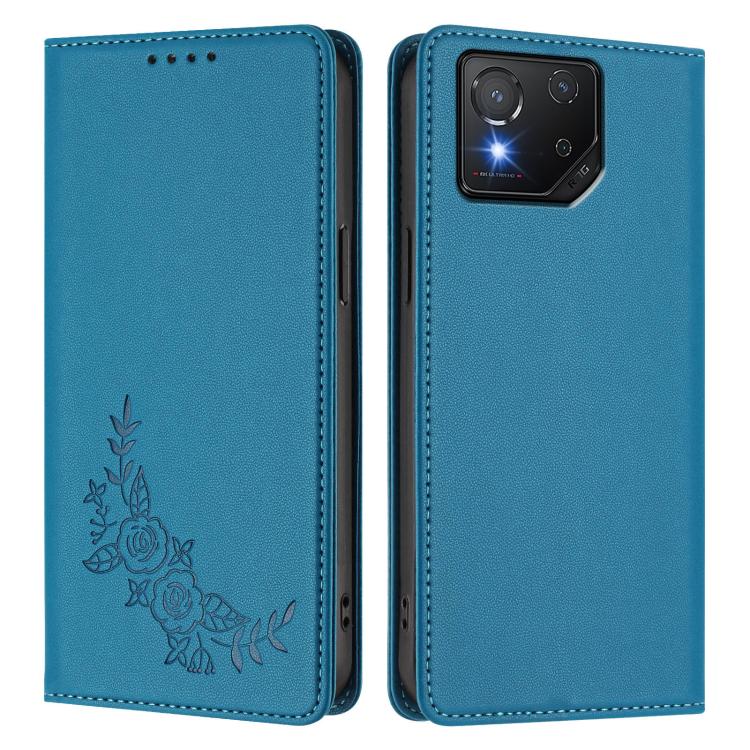 For ASUS ROG Phone 8 / 8 Pro Peony Embossed Magnetic RFID Vegan Leather Phone Case