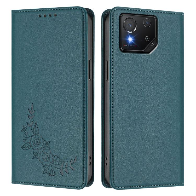 For ASUS ROG Phone 8 / 8 Pro Peony Embossed Magnetic RFID Vegan Leather Phone Case
