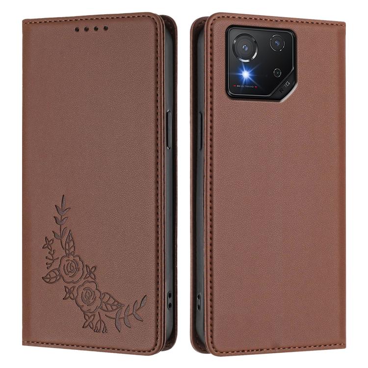 For ASUS ROG Phone 8 / 8 Pro Peony Embossed Magnetic RFID Vegan Leather Phone Case