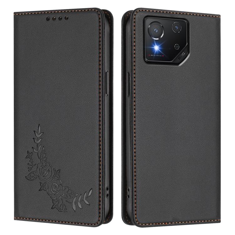 For ASUS ROG Phone 8 / 8 Pro Peony Embossed Magnetic RFID Vegan Leather Phone Case
