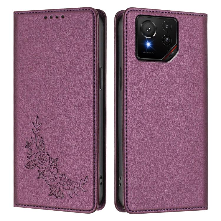 For ASUS ROG Phone ROG 9 / 9 Pro Peony Embossed Magnetic RFID Vegan Leather Phone Case