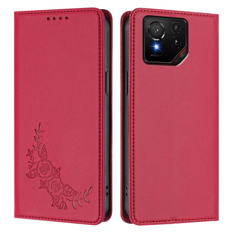 For ASUS ROG Phone ROG 9 / 9 Pro Peony Embossed Magnetic RFID Vegan Leather Phone Case