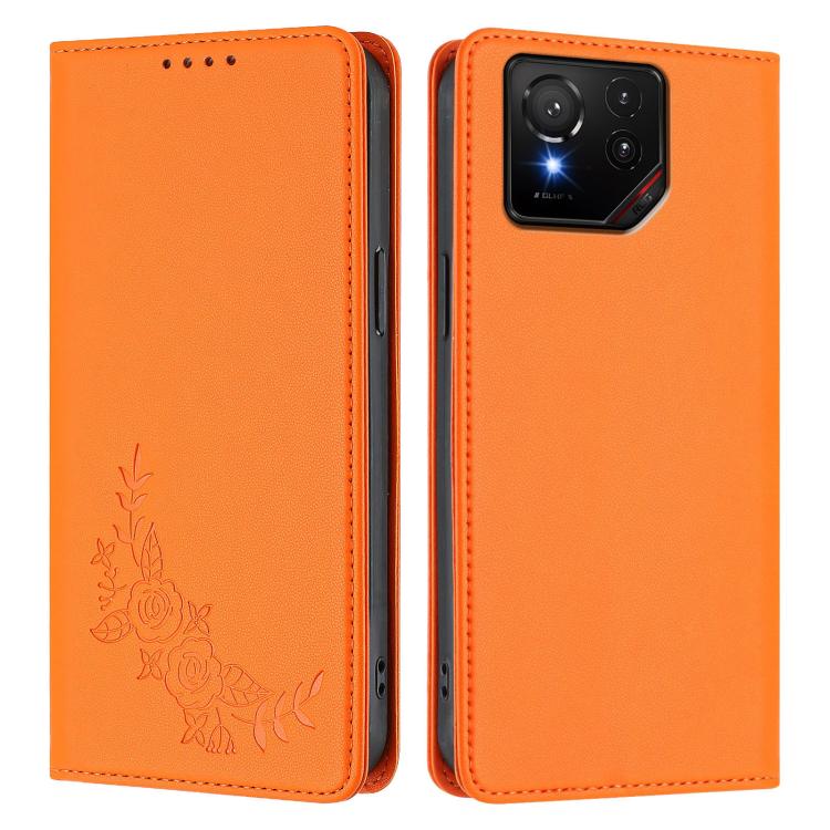 For ASUS ROG Phone ROG 9 / 9 Pro Peony Embossed Magnetic RFID Vegan Leather Phone Case