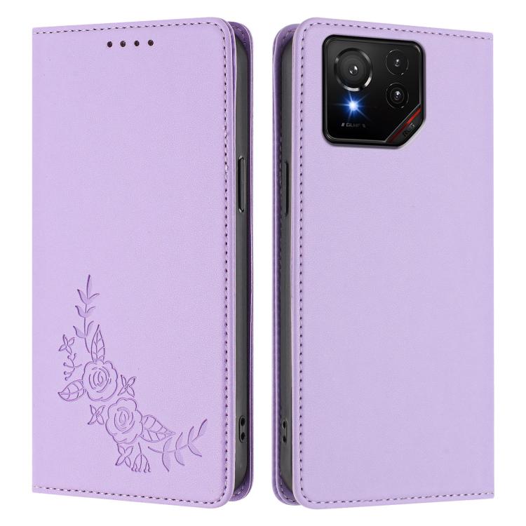 For ASUS ROG Phone ROG 9 / 9 Pro Peony Embossed Magnetic RFID Vegan Leather Phone Case