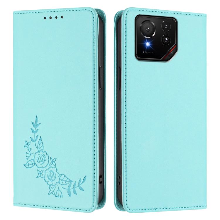For ASUS ROG Phone ROG 9 / 9 Pro Peony Embossed Magnetic RFID Vegan Leather Phone Case