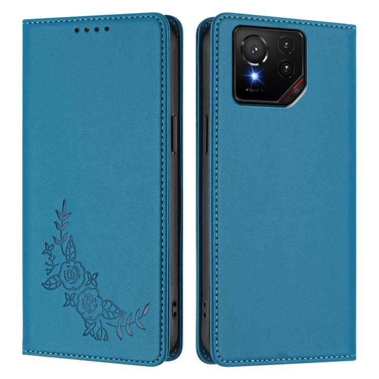 For ASUS ROG Phone ROG 9 / 9 Pro Peony Embossed Magnetic RFID Vegan Leather Phone Case