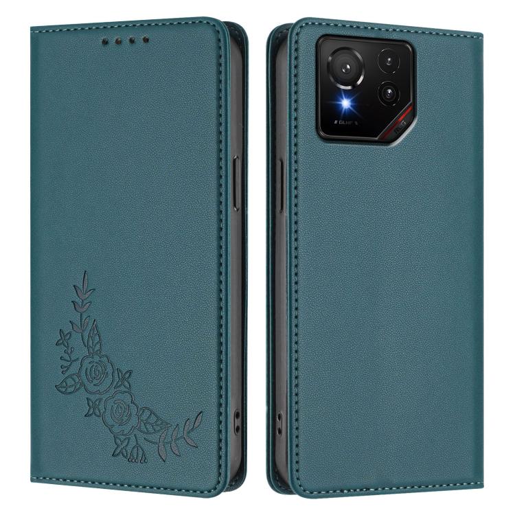 For ASUS ROG Phone ROG 9 / 9 Pro Peony Embossed Magnetic RFID Vegan Leather Phone Case