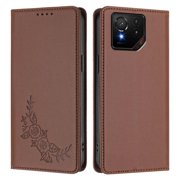 For ASUS ROG Phone ROG 9 / 9 Pro Peony Embossed Magnetic RFID Vegan Leather Phone Case