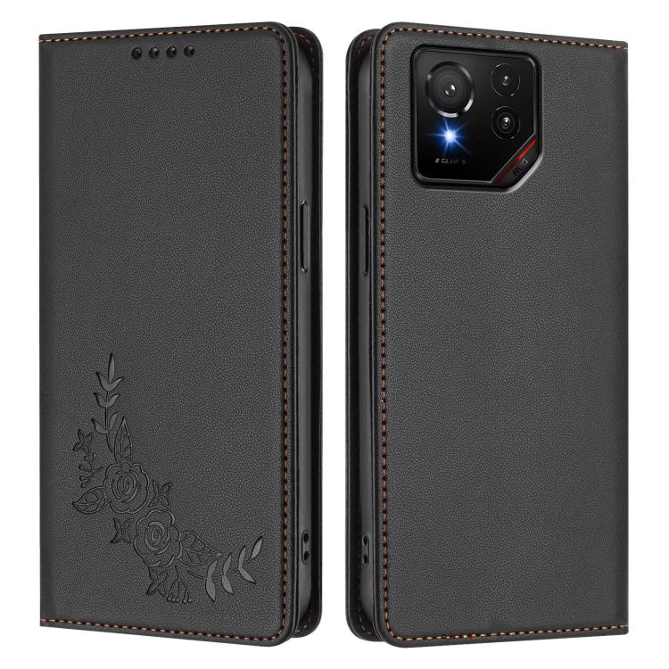 For ASUS ROG Phone ROG 9 / 9 Pro Peony Embossed Magnetic RFID Vegan Leather Phone Case