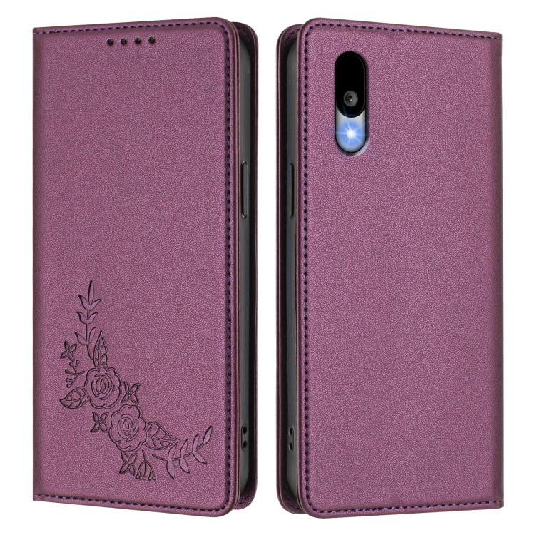 For Sharp Basio Active3 Peony Embossed Magnetic RFID Vegan Leather Phone Case