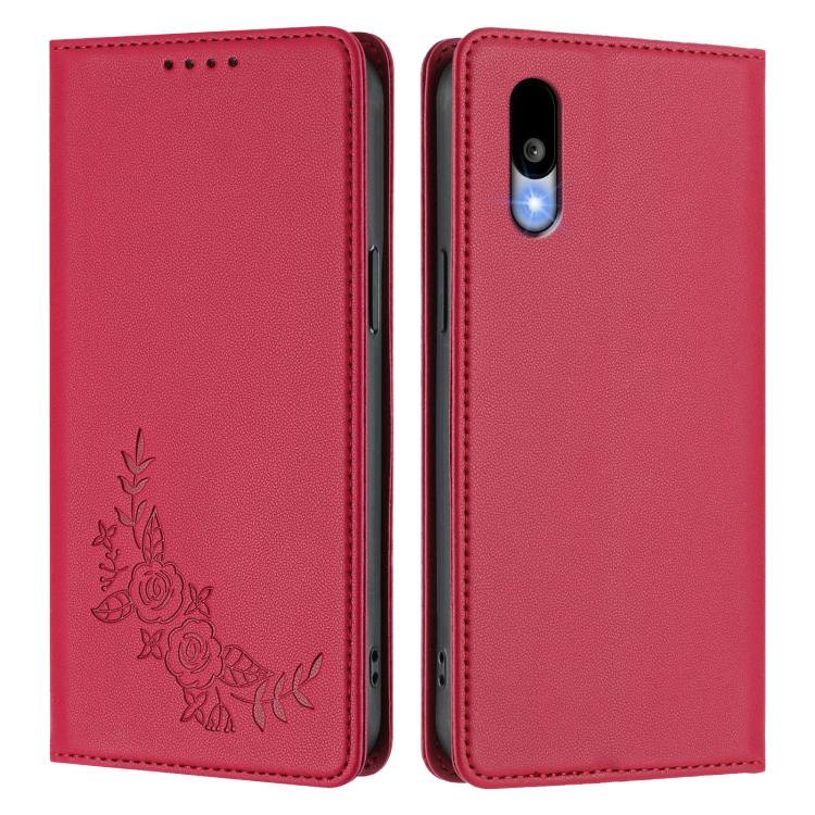 For Sharp Basio Active3 Peony Embossed Magnetic RFID Vegan Leather Phone Case