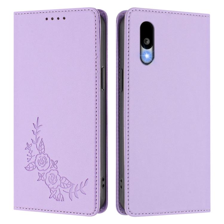 For Sharp Basio Active3 Peony Embossed Magnetic RFID Vegan Leather Phone Case