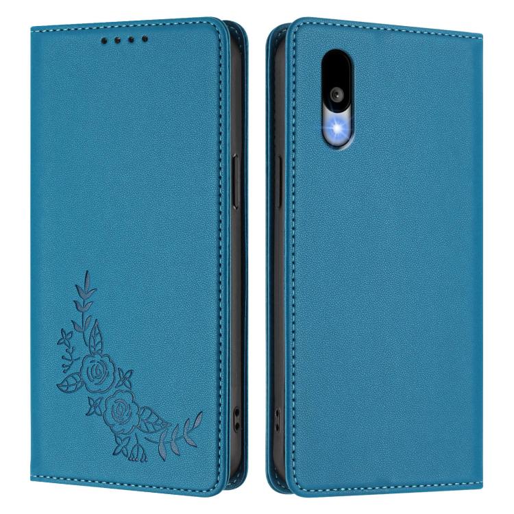 For Sharp Basio Active3 Peony Embossed Magnetic RFID Vegan Leather Phone Case