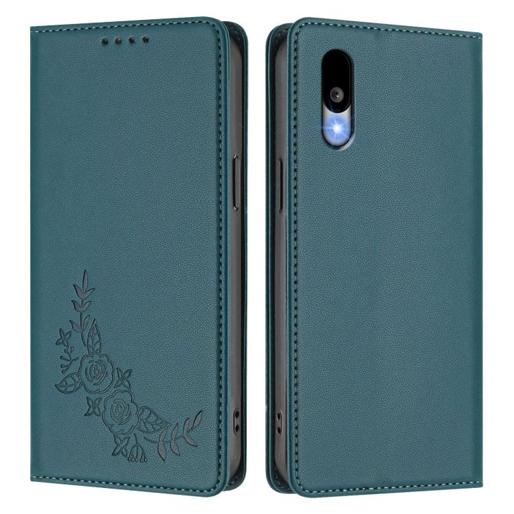 For Sharp Basio Active3 Peony Embossed Magnetic RFID Vegan Leather Phone Case
