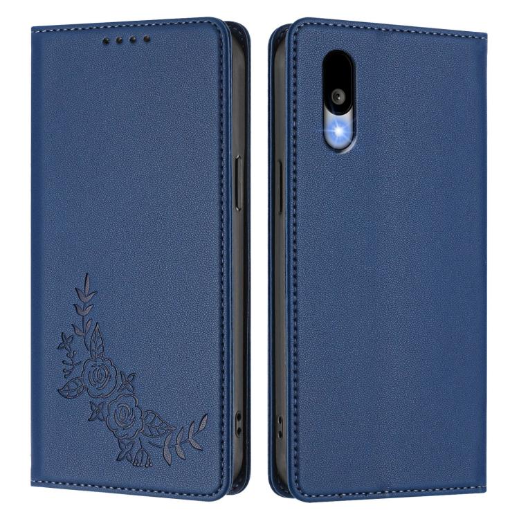 For Sharp Basio Active3 Peony Embossed Magnetic RFID Vegan Leather Phone Case