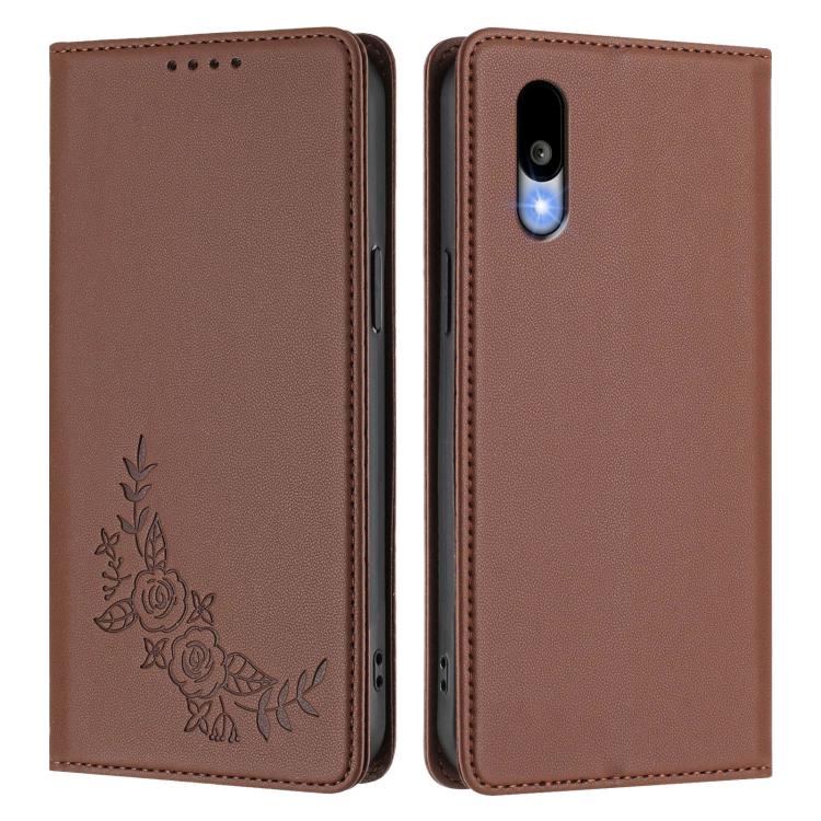 For Sharp Basio Active3 Peony Embossed Magnetic RFID Vegan Leather Phone Case