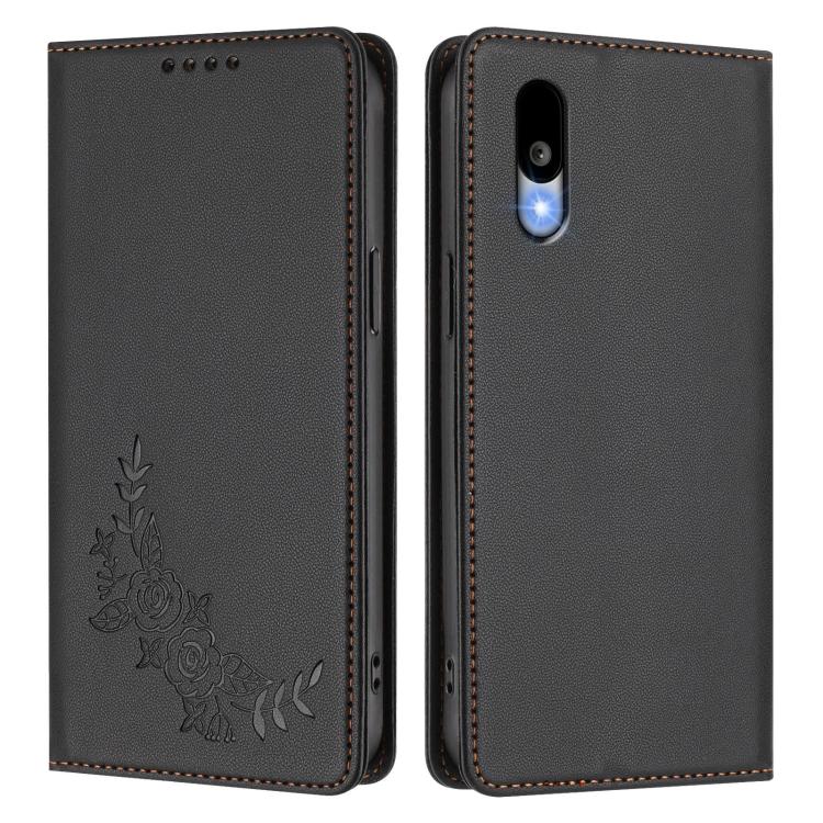 For Sharp Basio Active3 Peony Embossed Magnetic RFID Vegan Leather Phone Case