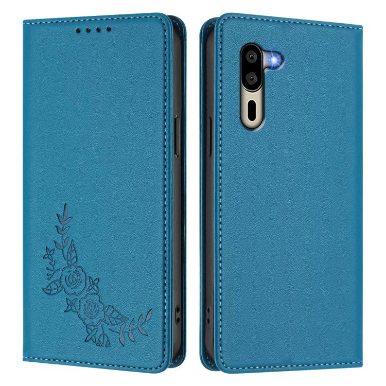 For Sharp Simple Sumaho 5 A001SH Peony Embossed Magnetic RFID Vegan Leather Phone Case