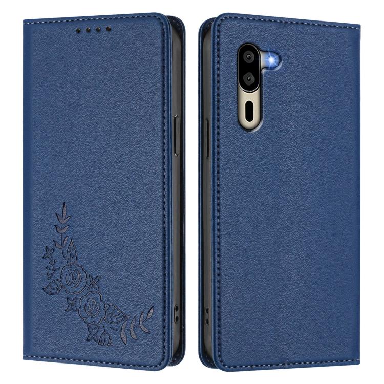 For Sharp Simple Sumaho 5 A001SH Peony Embossed Magnetic RFID Vegan Leather Phone Case