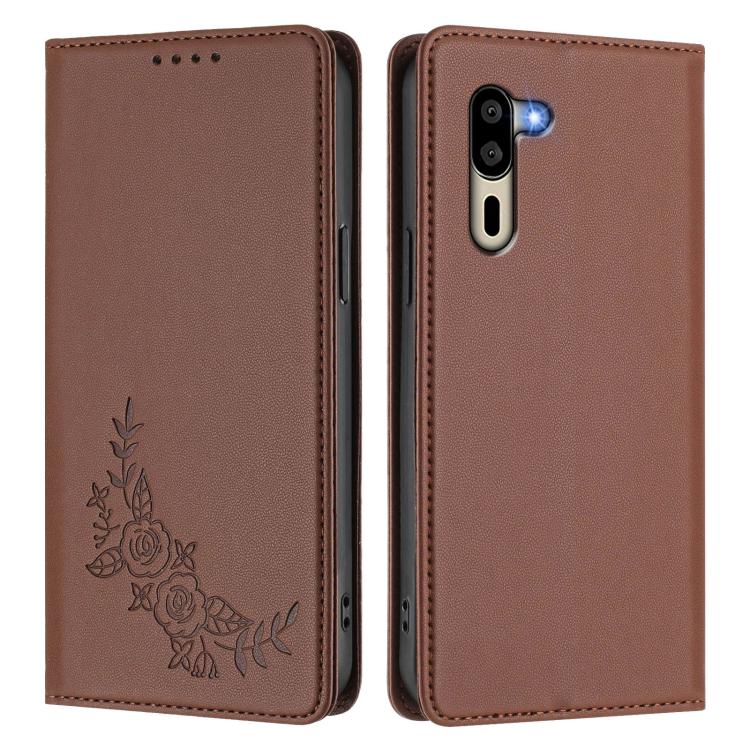 For Sharp Simple Sumaho 5 A001SH Peony Embossed Magnetic RFID Vegan Leather Phone Case