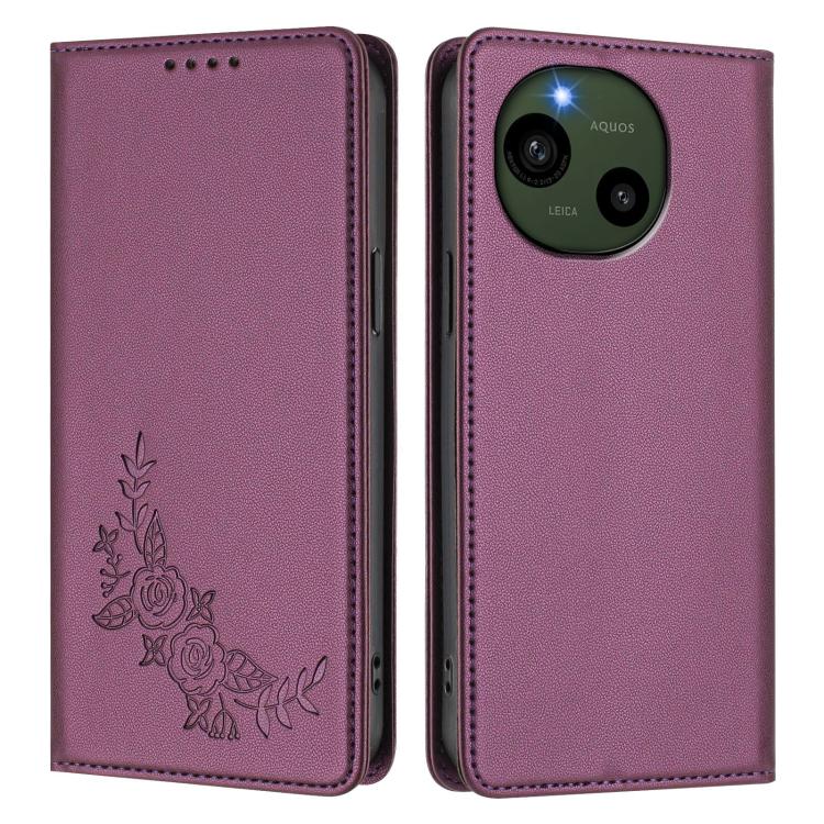 For Sharp Aquos R9 SH-51E Peony Embossed Magnetic RFID Vegan Leather Phone Case