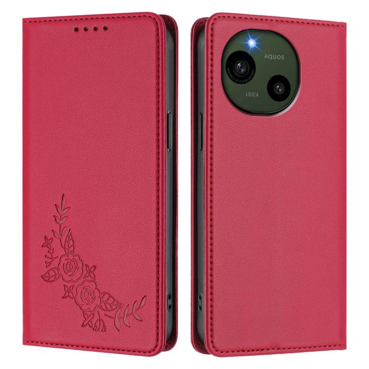 For Sharp Aquos R9 SH-51E Peony Embossed Magnetic RFID Vegan Leather Phone Case