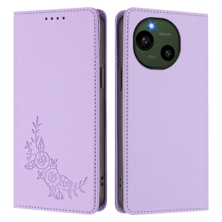 For Sharp Aquos R9 SH-51E Peony Embossed Magnetic RFID Vegan Leather Phone Case