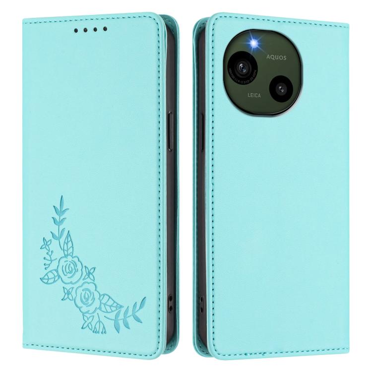 For Sharp Aquos R9 SH-51E Peony Embossed Magnetic RFID Vegan Leather Phone Case