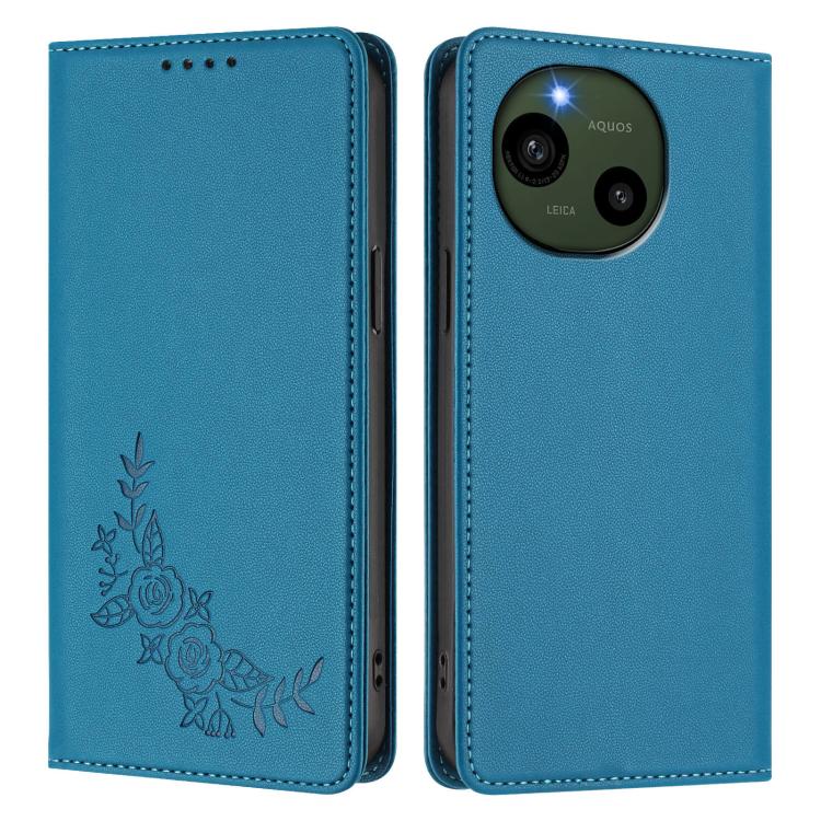 For Sharp Aquos R9 SH-51E Peony Embossed Magnetic RFID Vegan Leather Phone Case