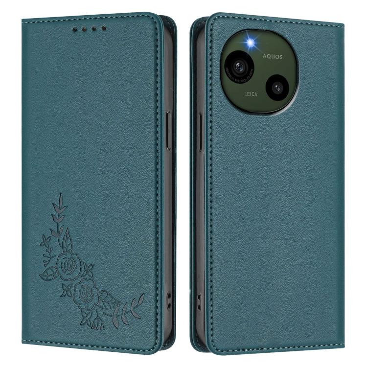 For Sharp Aquos R9 SH-51E Peony Embossed Magnetic RFID Vegan Leather Phone Case