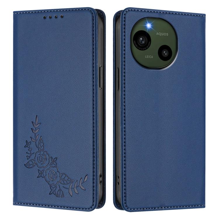 For Sharp Aquos R9 SH-51E Peony Embossed Magnetic RFID Vegan Leather Phone Case