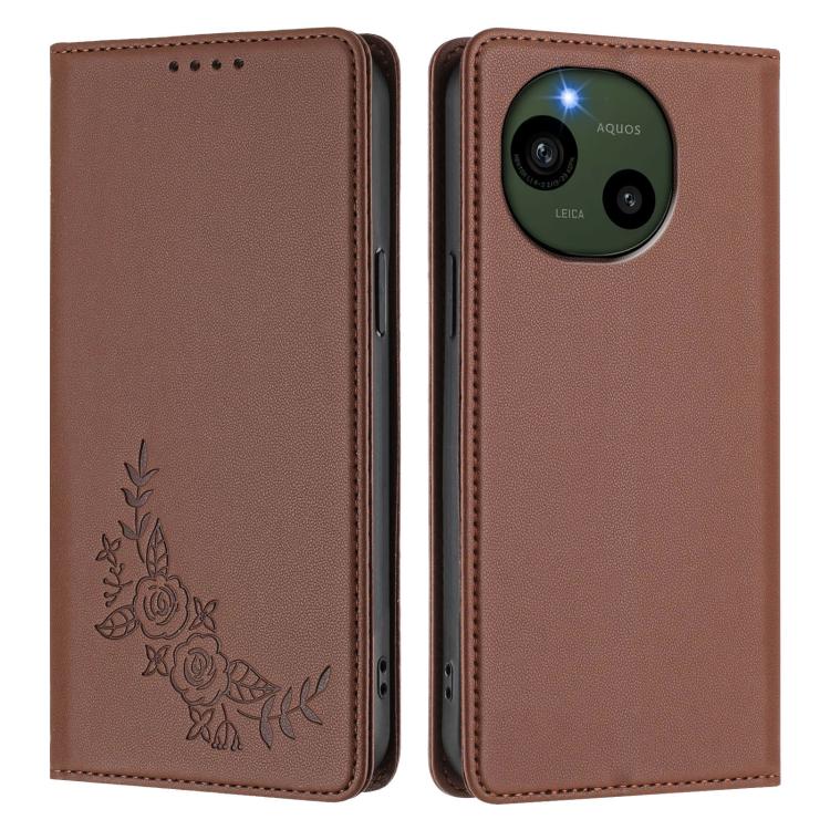 For Sharp Aquos R9 SH-51E Peony Embossed Magnetic RFID Vegan Leather Phone Case