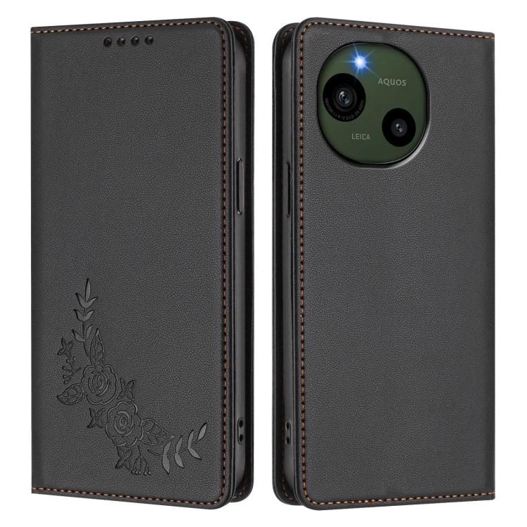 For Sharp Aquos R9 SH-51E Peony Embossed Magnetic RFID Vegan Leather Phone Case