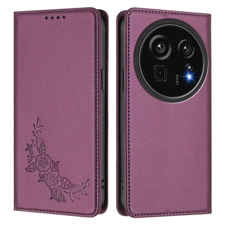 For Sharp Aquos R9 Pro SH-54E Peony Embossed Magnetic RFID Vegan Leather Phone Case