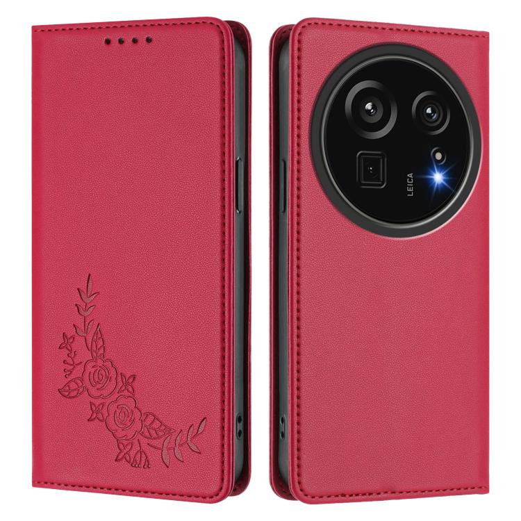 For Sharp Aquos R9 Pro SH-54E Peony Embossed Magnetic RFID Vegan Leather Phone Case